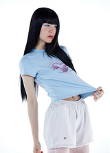 ビンテージグロッシーFakiiiロゴTシャツ_ベイビーブルー