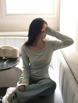 [MADE] Ray, U-neck rib long sleeve T-shirt