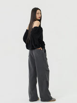 Chin Non-Obi Low-Rise Pants, Charcoal