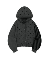 Dot Frill Jacquard Knit Cardigan - CHARCOAL MELANGE