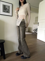 Lohil button slit ribbed see-through knit