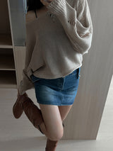  Bohemian damage crop long sleeve knit (5 colors)