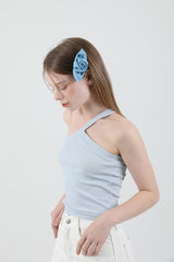 Unbalance Halter Neck Slit Sleeveless Sky Blue