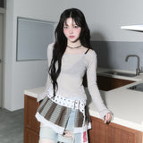 pleats layered belt - brown