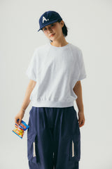 [AG.W] Round Raglan Sweat Half Tee - White Melange