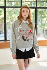  CHARLOTTE CAT RIBBON SWEATSHIRT / MELANGE
