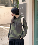 Milk Stripe Dangara Striped Hooded Knitwear
