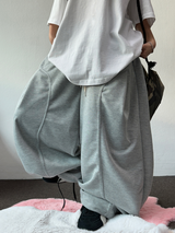 KOREAN/STRING 🤍 FORMAL CAVE FRONT PLEAT COTTON STRING BALLOON PANTS 🤍🩶🤎🖤 - 5 COLORS