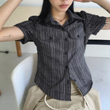 Hashi Western Striped Pocket Cropped Short Sleeve Shirt