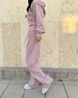 (ZIP-UP & PANTS SET!) 4 COLORS シックフリースクロップドトレーニングパンツ