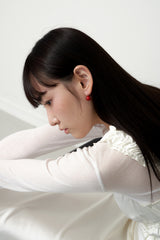 [silver925] red ball hook earring