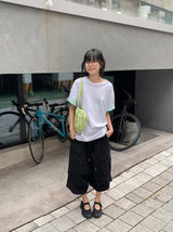[unisex] Blanc Loose Fit Sleeve Color Matching Button Roll-Up Short Sleeve T-shirt