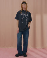 ウェーブパールリボンTシャツ-CHARCOAL