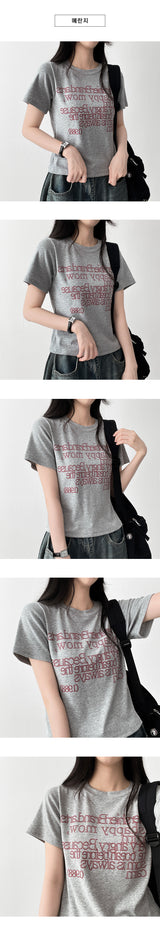 アートスパンデックスレタリングショートスリーブTシャツ