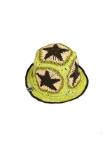 Cotton Linen Raffia Crochet Bucket Hat with Brim and 5 Granny Square Star Patches