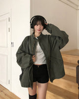 Mauve Washed Short Fishtail Bomber Jacket