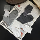Lace Frill Ribbon Scrunch Mid-Calf Socks