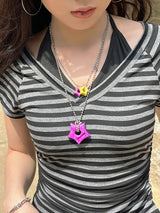 gleaming twin little star dot necklace [purple yellow]