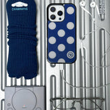 L ドット. (navy) グラスバンパーiPhoneケース