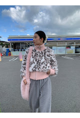 ピンクレオパードハイネックジップアップジャンパー