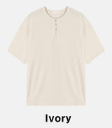ルリンワッフルヘンリーネック半袖Tシャツ