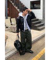 フックレザークロップジャケット