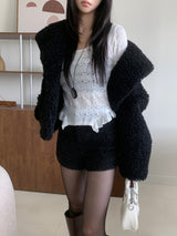 Snug Cozy Tweed High-Waist Shorts