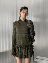 Berry Stripe Hood Flare Wrap Skirt Set
