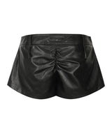 SHIRRING LEATHER SHORTS_BLACK