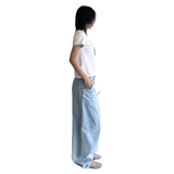 Tiberinus - Baggy Flowy Jeans - Slouchy Balloon-Leg Jeans - Sky Blue - Cotton Denim
