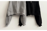Leppon Thick Two-Way Cropped Knitwear Hooded Zip-Up