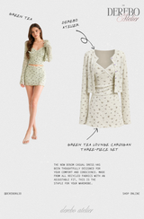 Green Tea Lounge Cardigan Three-Piece Set (3 SET)