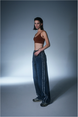 Fringe Washing Wide Denim Pants