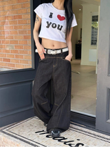 [Unisex] ステッチブーツカットデニムパンツ