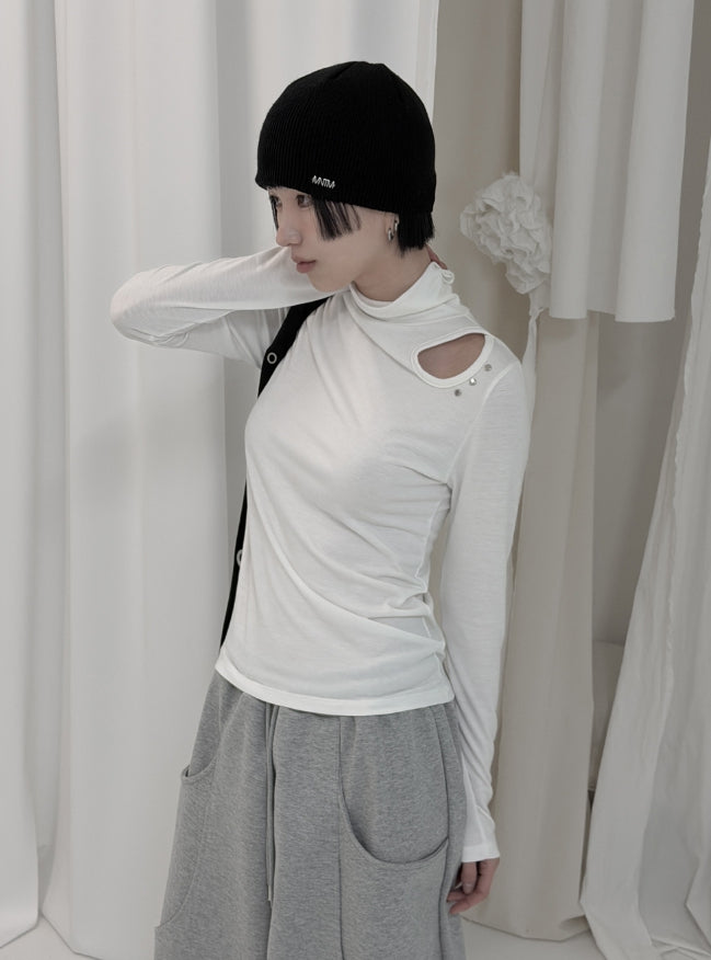 ドロップスタッドスリットハイネックポーラーTシャツ