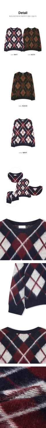 Argyle brush round knit(2color)