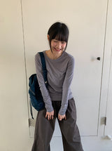 ベルタリーカラーラウンド長袖Tシャツ