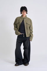 Button-fly wide denim pants