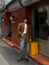 Slub tin curved demin pants