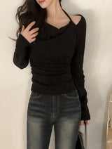 Halter Neck Ribbon Strap Off Shoulder Knit (3color)
