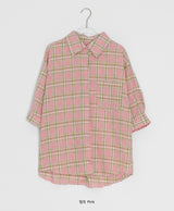 Toui Check Three Quarter Rolled-up Loose Fit Shirt