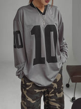 Sporty Numbering Mash V-Neck Long Sleeve