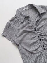 Check Shirred Short Sleeve Blouse