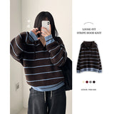 Foaming Stripe Dangara Boxy Fit Knit Hooded