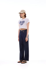HEART SLOGAN CROP T-SHIRT / BLUE