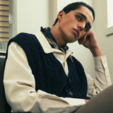 sunday cable knit vest cardigan navy