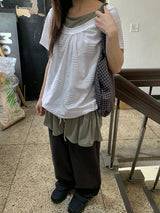 ミミュールVネックドットレイヤードオフショルダーTシャツ