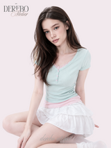 ミントピンク レイヤード ショートスリーブTシャツ