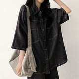 Icle Stitch Denim Boxy Fit Short-Sleeved Shirt