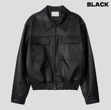 Brick pocket leather jacket